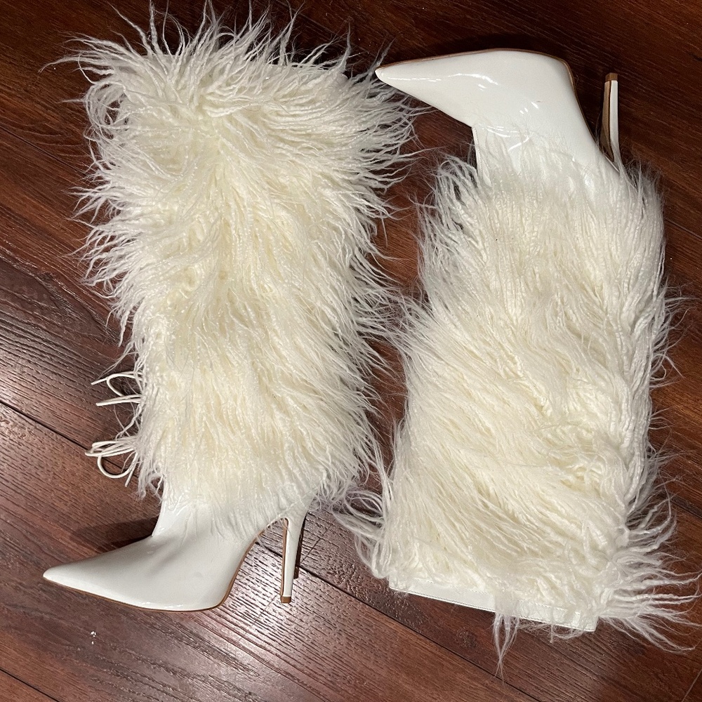 Mohair white patent knee-high boot
